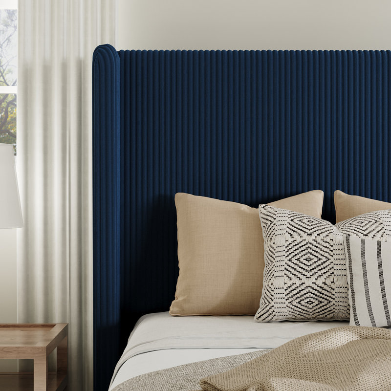 Lit plateforme en velours côtelé avec tête de lit à oreilles et lattes en bois, aucun sommier tapissier requis, Complète