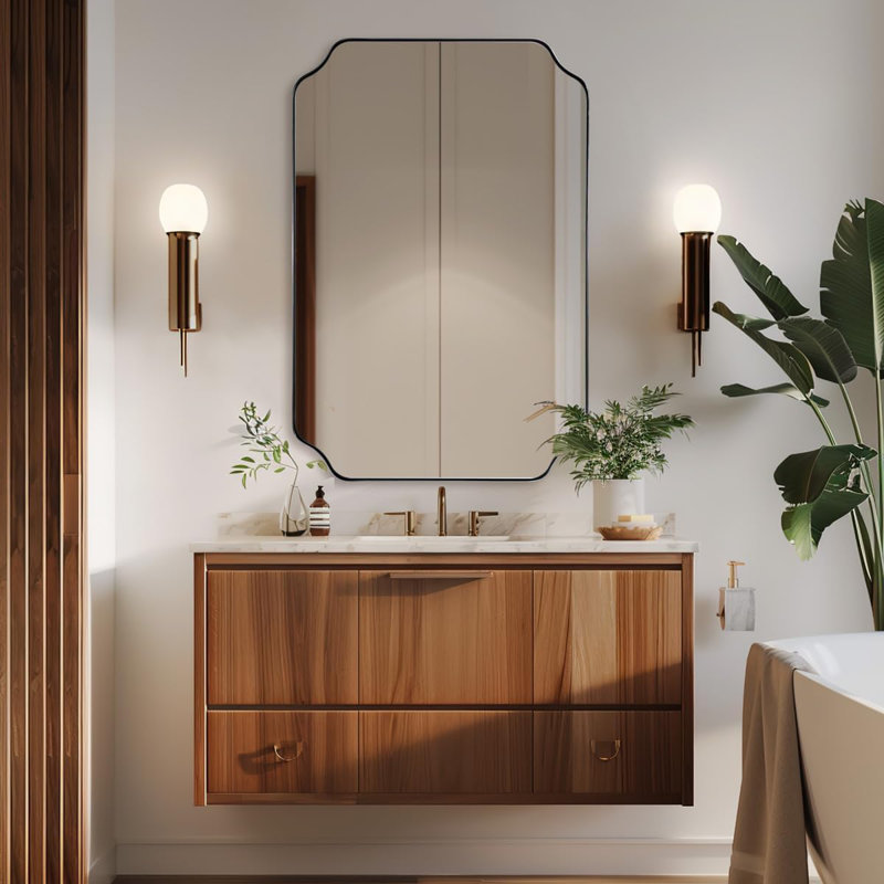 Miroir de salle de bain Modern Cadre en acier inoxydable, 38 po x 26 po, Bronze brossé