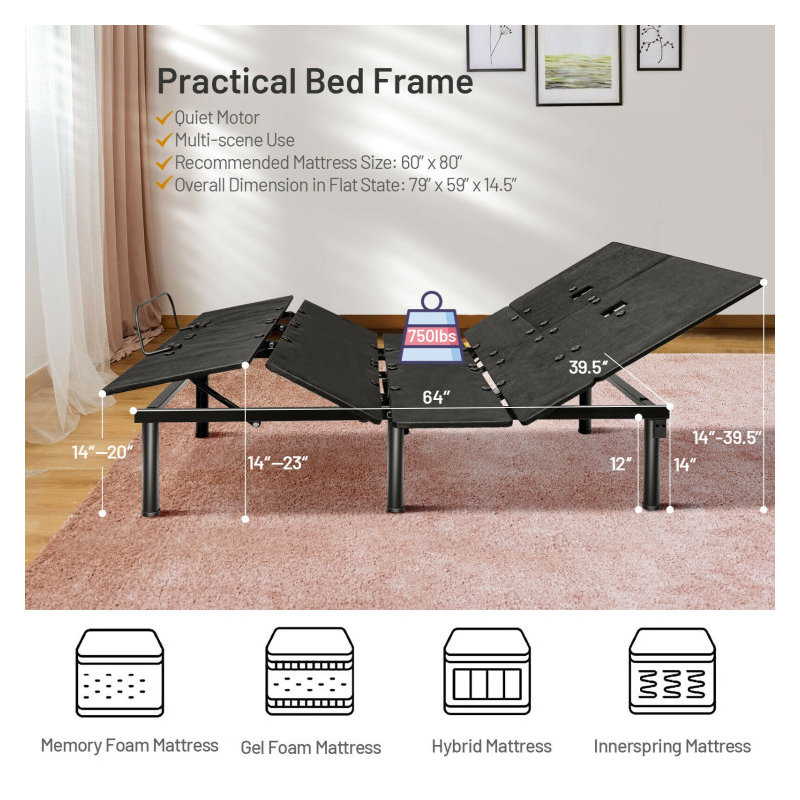 Queen Adjustable Bed with Wireless Remote