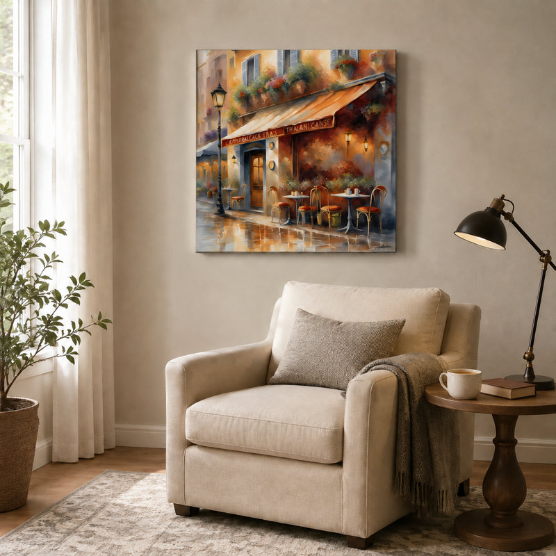 «Cafe Romance - European Bistro Street Scene», art sur toile, H 30 po x l 30 po