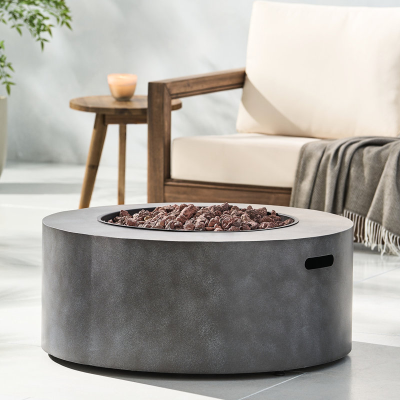 Foyer rond rond en fer avec 40 000, sans fumée, alimenté au propane, démarrage rapide, sans assemblage, gris pierre, 32 pouces de large, profond, 13,5 haut, 38,96 lb, allumage,
