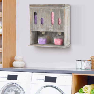 Wall-Mounted Wood Laundry Beads & Powder Detergent Dispenser With 2 Cups