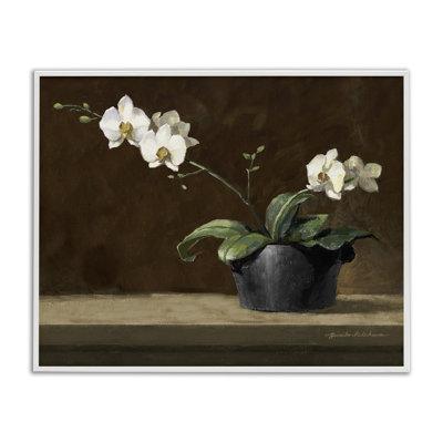 Orchidée blanche en pot sur rebord, estampe numérique, design par Yumiko Ichikawa