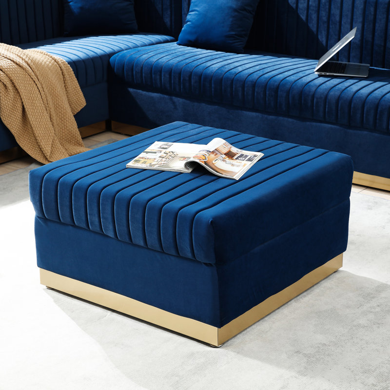 Blue Velvet For Living Space Decoration - Contemporary Vertical Tufting Modern Upholstered In Channel Foot Rest Home, Blue