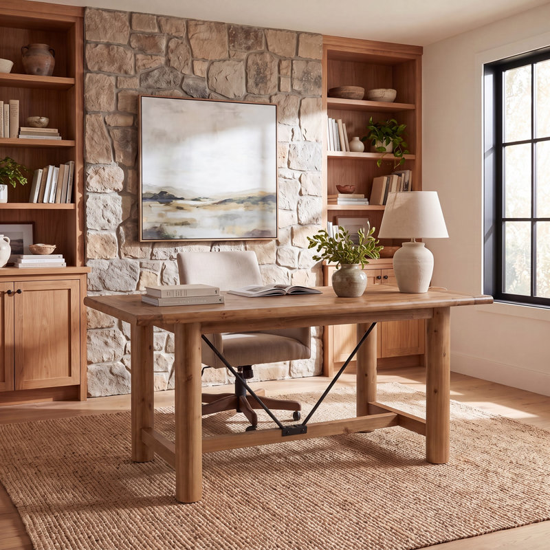 Bureau d'ordinateur en bois massif de 160 cm, grande table de bureau à domicile