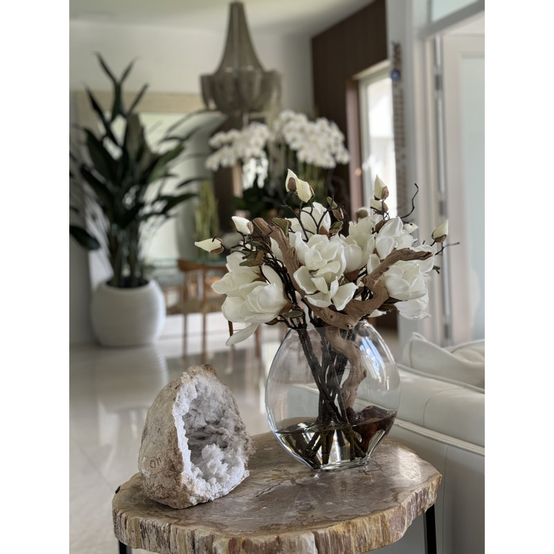 10" Moon Vase With White Magnolias	, White