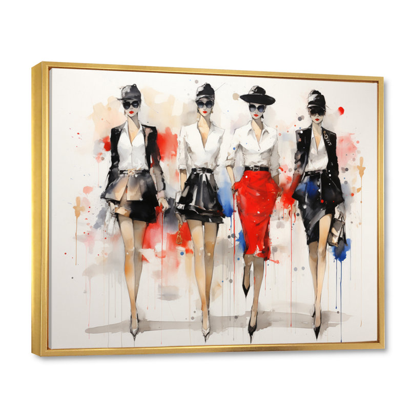 " Fashion Woman Walk II ", H 16 po x l 32 po, Cadre flottant doré
