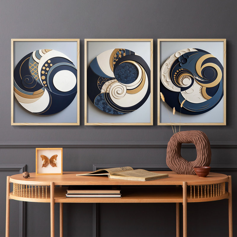 Abstract  Series  CLXXXV  -Set Of 3 Framed Giclee Prints -Ready to Hang, Natural Framed, 10" H x 8" W