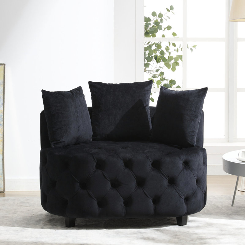 Fauteuil en velours noir pour salon - 40,6 po Largeur, rembourrage en mousse de la chaise, Noir