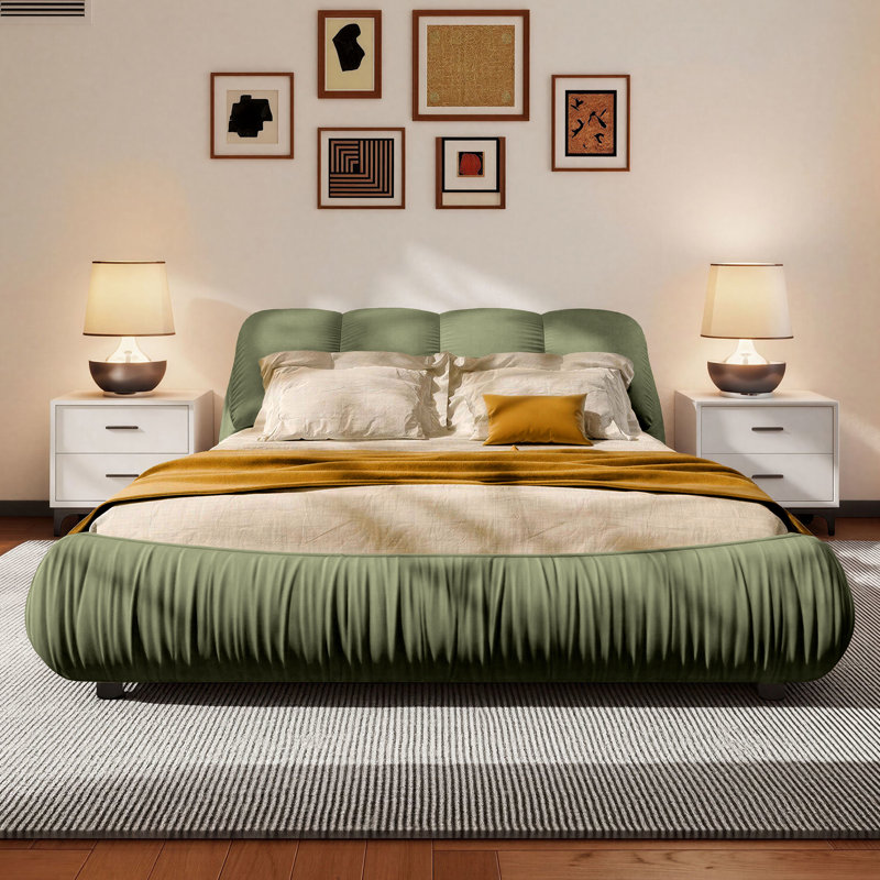 Queen Size Luxury Cloud Padded Upholstered Platform Bed Frame with Oversized Channel Tufted Headboard, No Box Spring Needed