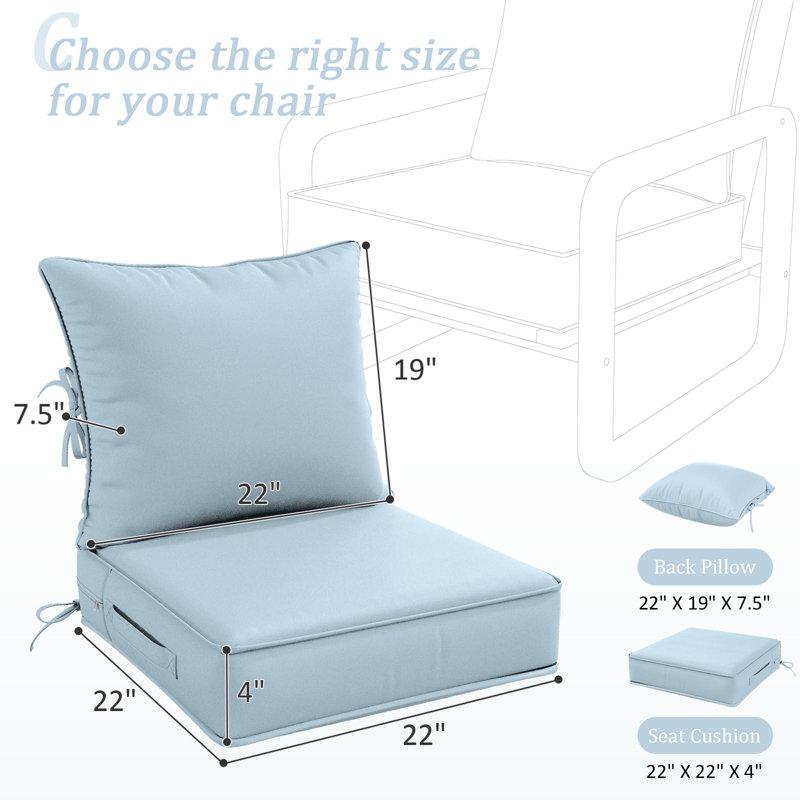 Ensemble de coussins de siège d'extérieur Wynee, 4", Bleu clair, L 22 po x P 22 po