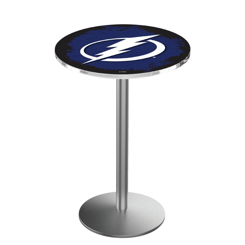 NHL Round Metal Base Dining Table, Stainless Steel, Tampa Bay Lightning