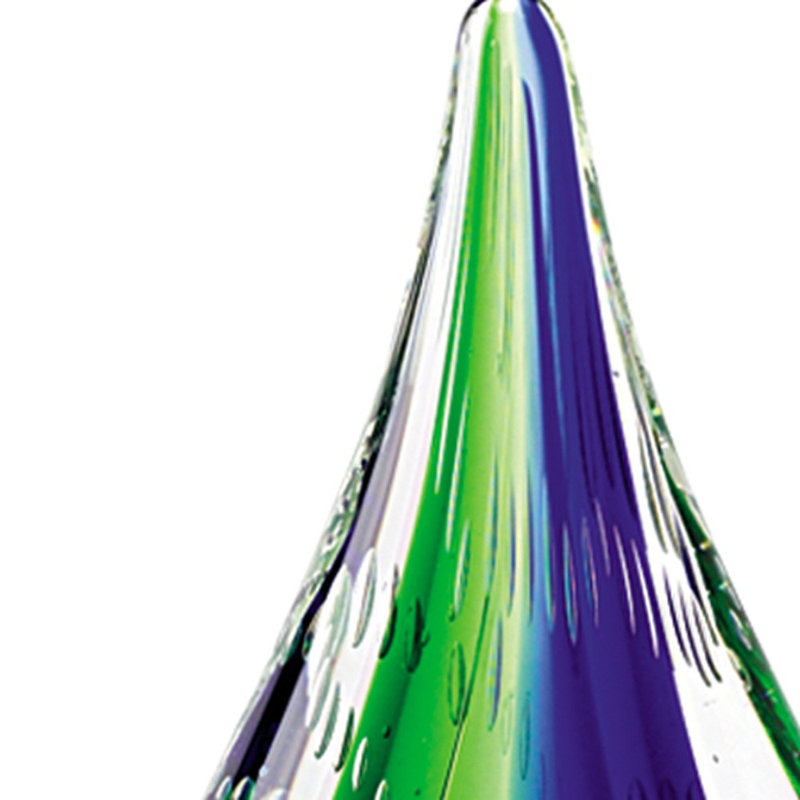 Mitford 11" Clear Blue and Green Murano Glass Modern Abstract Tabletop Sculpture, 9" H x 4.5" W x 3" D
