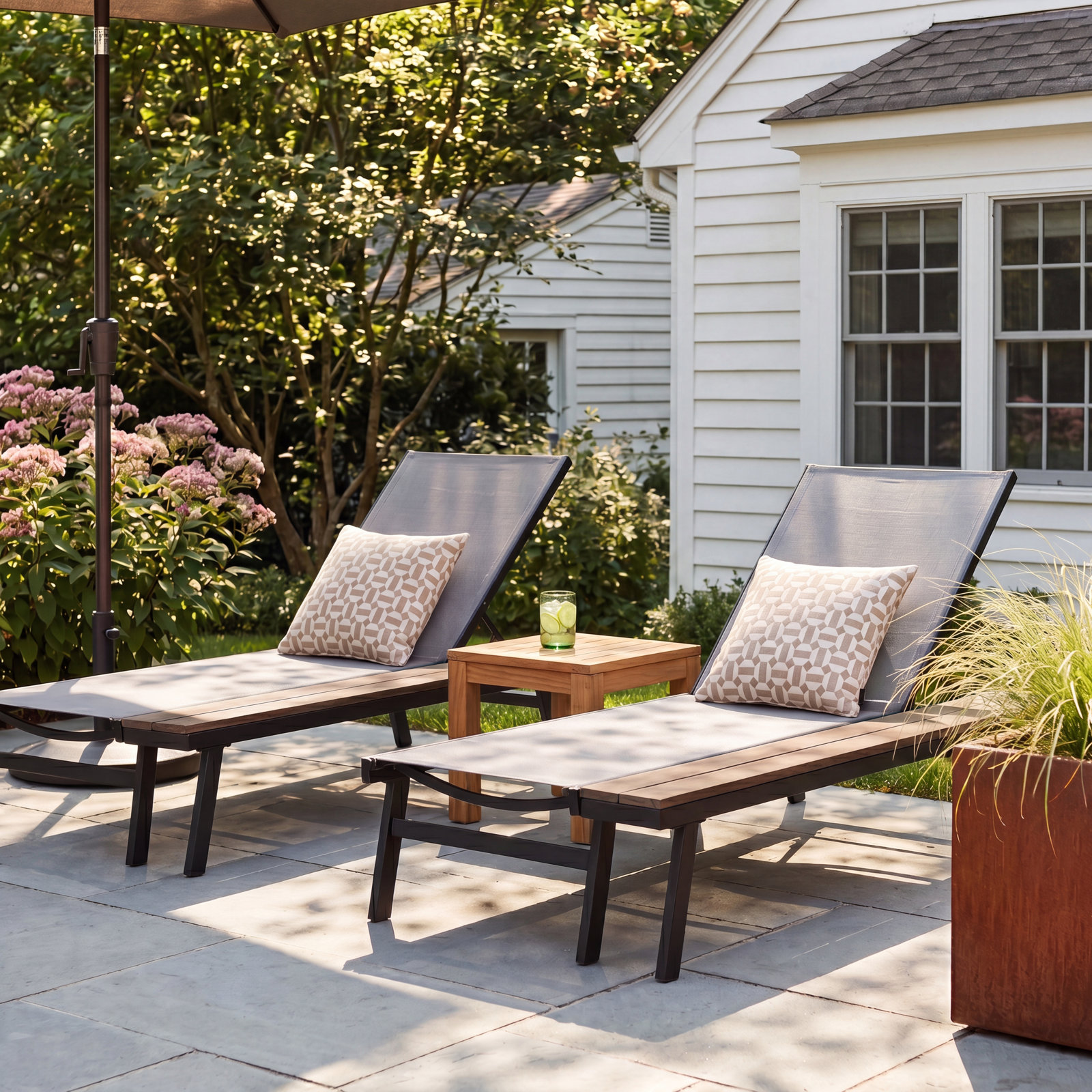 Christine 34" Eucalyptus Patio Chaise Lounge Set
