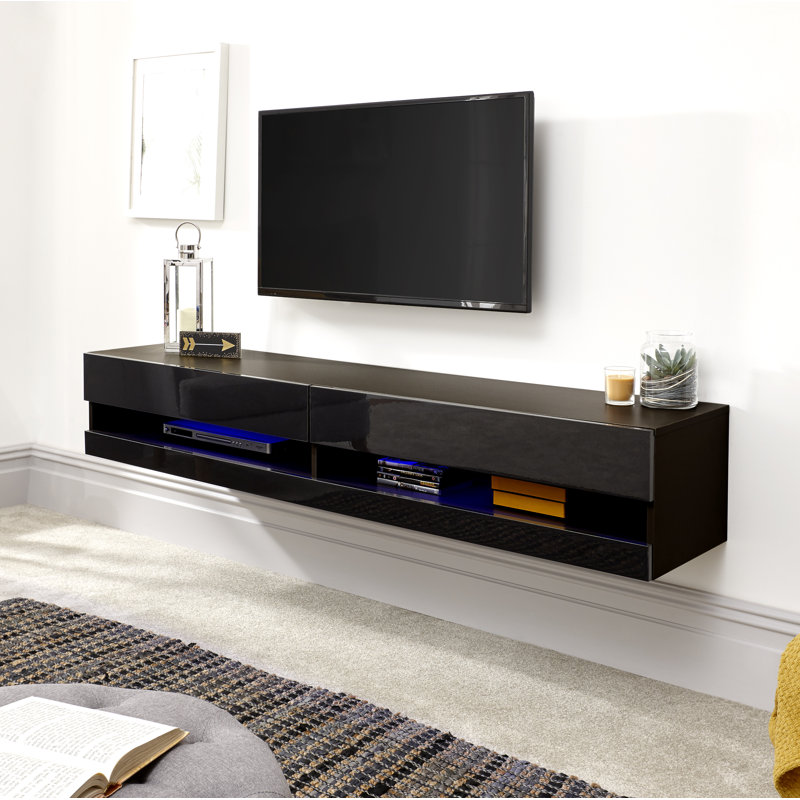 Allon Unfinished Floating TV Stand, Black, 30cm H x 180cm W x 38cm D