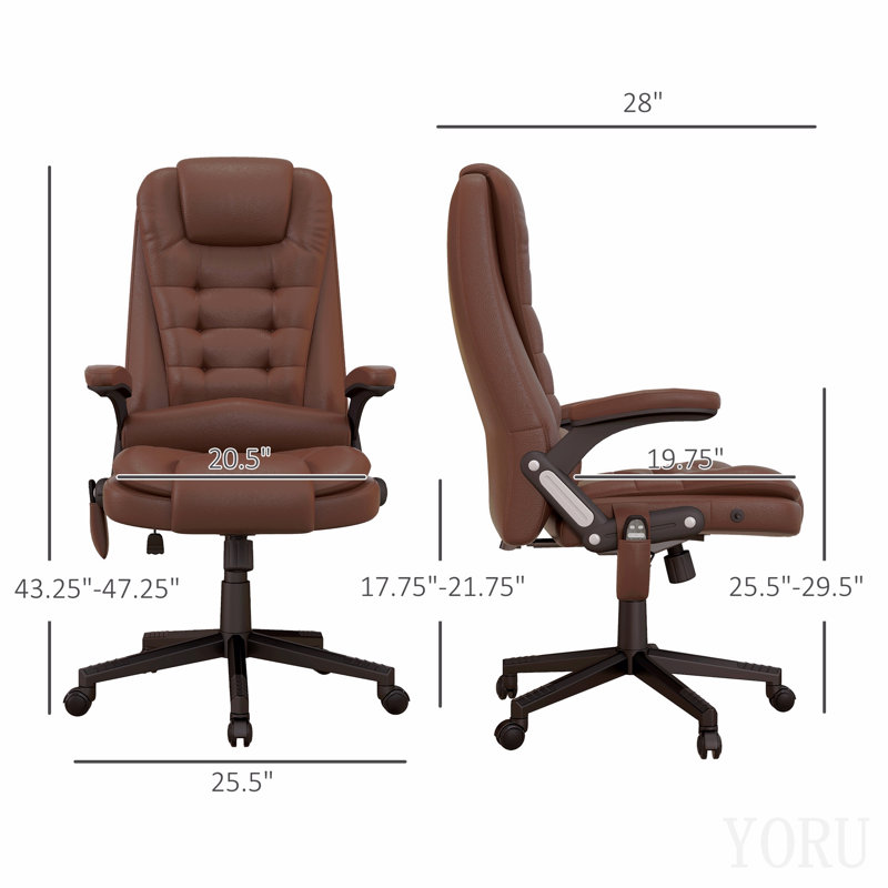 Chaise de bureau de massage à haut dossier avec 6 points de vibration, fauteuil chauffant inclinable en cuir avec accoudoirs et télécommande