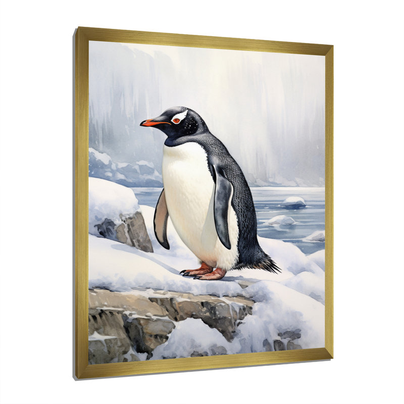 Penguins gracieux V - décoration murale animaux, H 32 po x l 24 po x P 1 po, Cadre doré à une seule photo