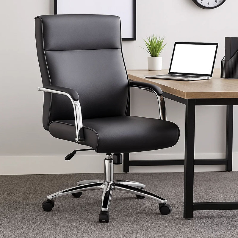 Megh Rolling Executive Conference Chair, Black Vinyl, Spring Tilt, Black