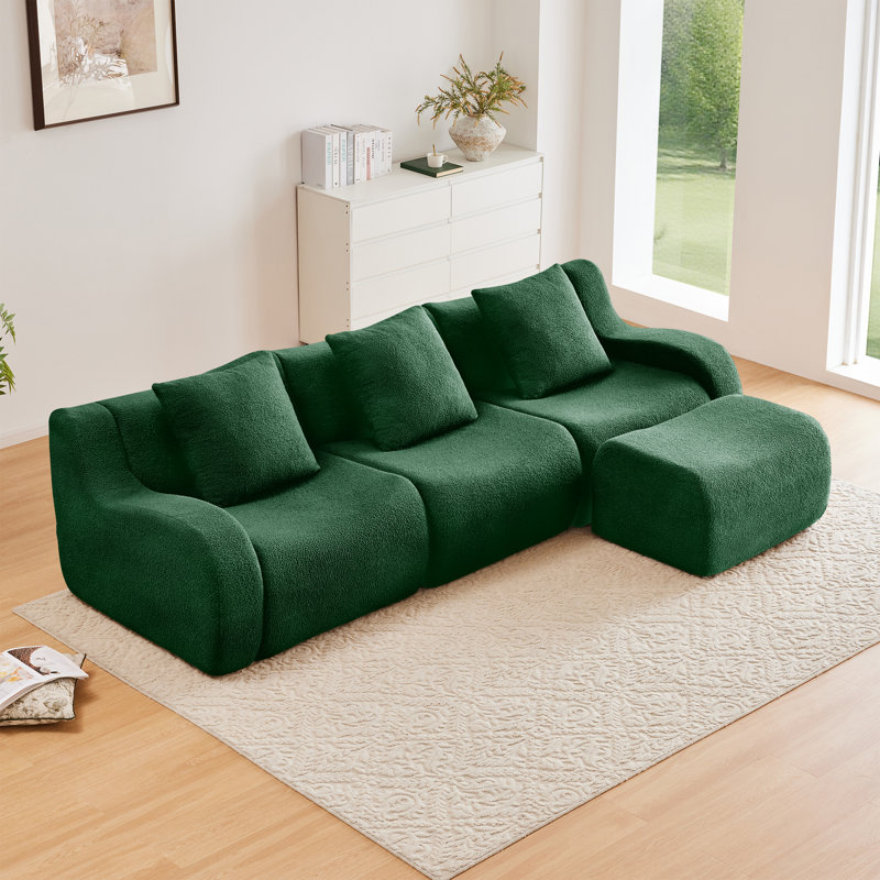 Canapé modulaire en tissu anti-dérapant Teddy, Ours en peluche vert