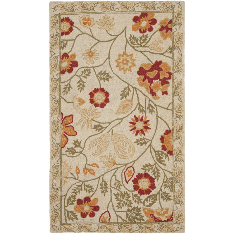 Hollander Floral Handmade Looped Wool Multi-Color Area Rug, Rectangle 1'8" x 2'6"