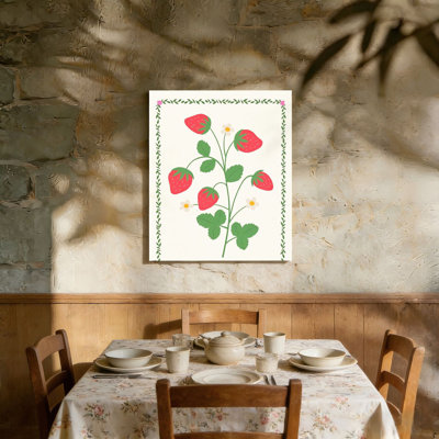 Mignonne branche de fraise rouge, sans cadre, murale, 36 L x 24 l