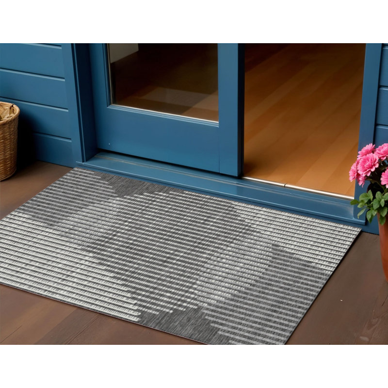 3' X 5' Charcoal Geometric Washable Indoor Outdoor Area Rug