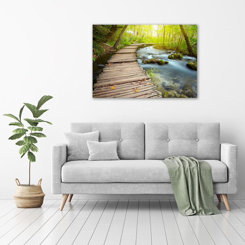 Glass Print Wall Art 100X70cm Image Printed On Glass Decorative Wall Picture Behind Toughened / Tempered Safety Real Glass For Kitchen & Living Room Theme:Path By The River
