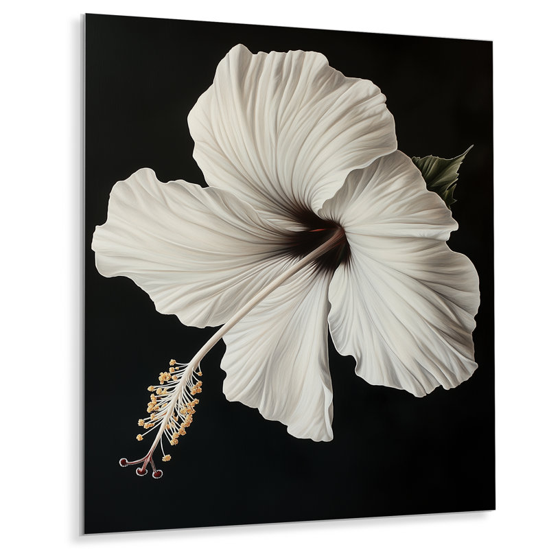 Hibiscus au clair de lune IV - Décoration murale en métal tropical noir, H 20 po x l 12 po
