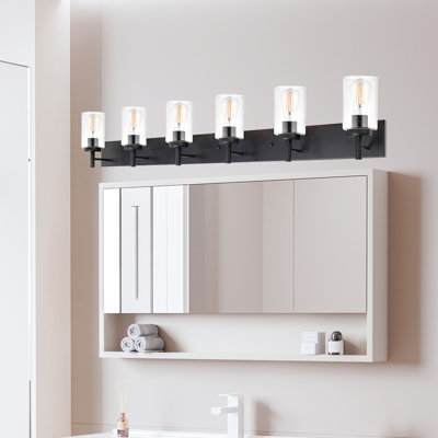 6-Light Black Bathroom Vanity Light, Black Vanity Light With Seeded Glass Shades, Modern Vanity Light Fixture For Bathroom Mirror, Bedroom, Living Room, Hallway, Vanity Table, E26 Base