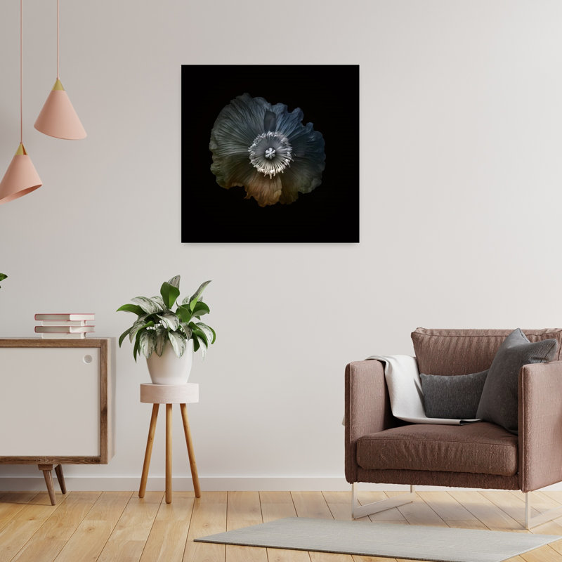 Art contemporain coquelicot, H 24 po x l 24 po