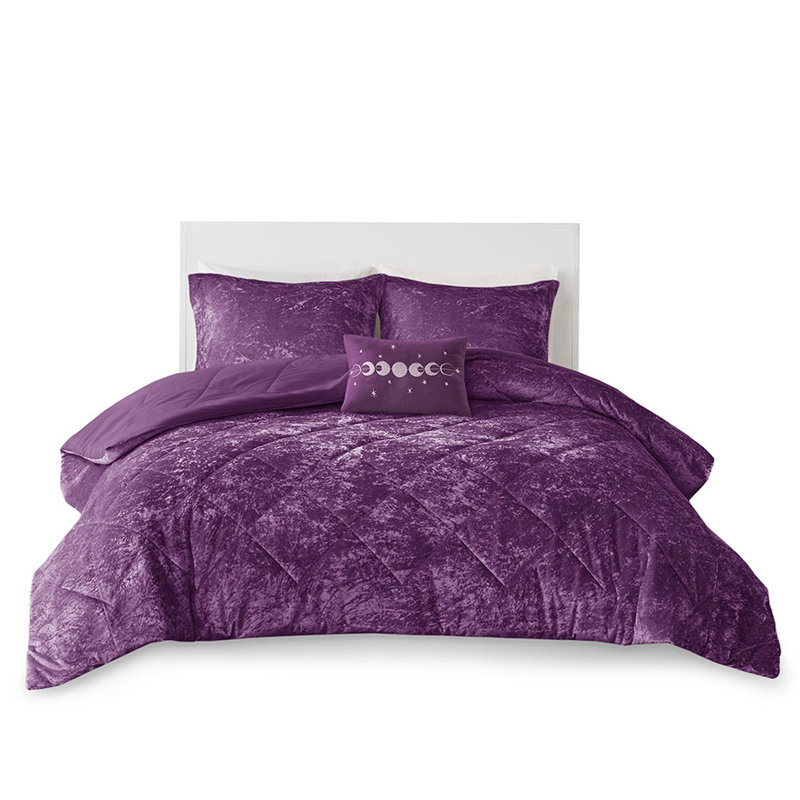 Édredon double / grand en velours mauve - Diamant, comprend taies décoratives et oreiller, décor lavable pour le lit, fer à repasser à la machine