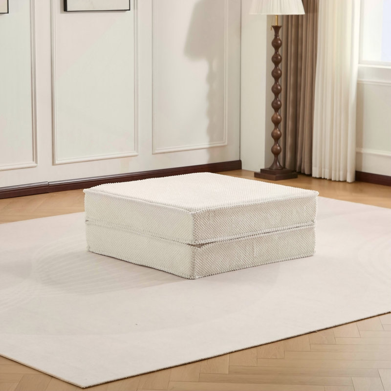 Canapé à compression, canapé-lit convertible au sol, canapé modulaire désossé bricolage, aucun assemblage requis, tissu polaire circulaire, 1 repose-pieds, blanc