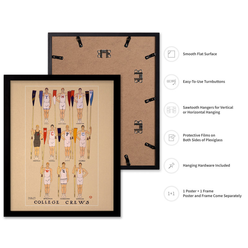 College Rowing Crews, Cadre noir, Affiche, H 24 po x l 32 po