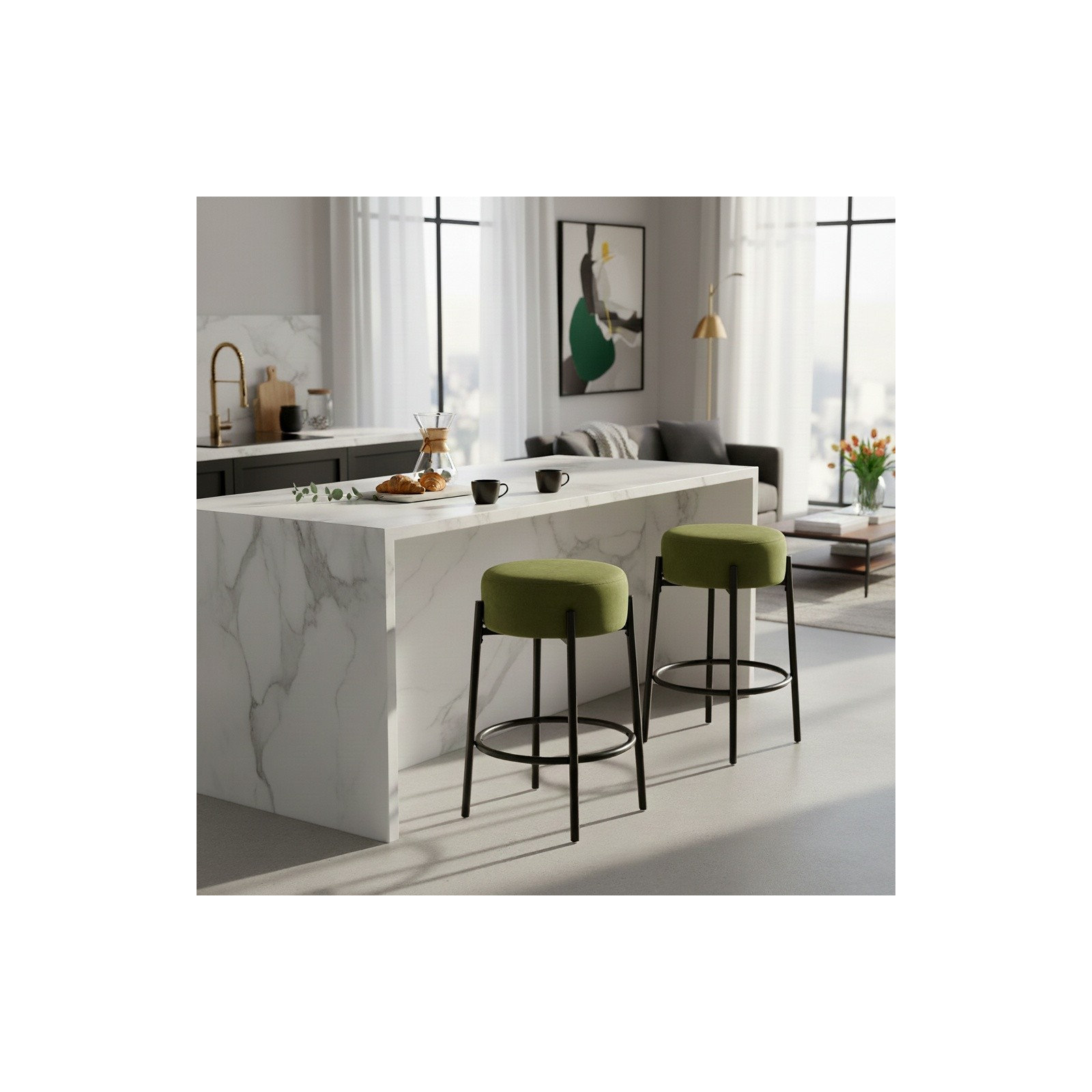 Colombe Metal Leg Bar & Stool, Velvet-Forrest Green, Counter Stool (26.3" Seat Height)