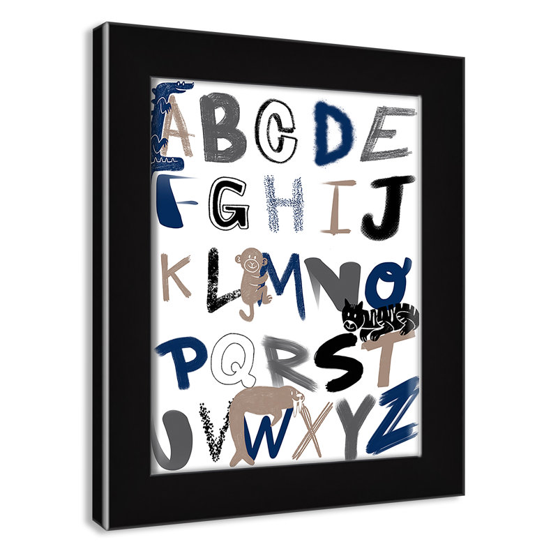 Critter Alphabet 1, impression sur papier, H 34,5 po x l 24,5 po x P 0,6 po, Encadré plat noir