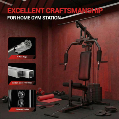 All-in-One Home Gym Station, 100LBS Weight Stack – Full Body Strength Training Machine with LAT Pull Down, Chest Press, Leg Extension