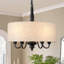 Lustre tambour 5 lumières à intensité variable avec abat-jour en lin et chaîne réglable-678226604