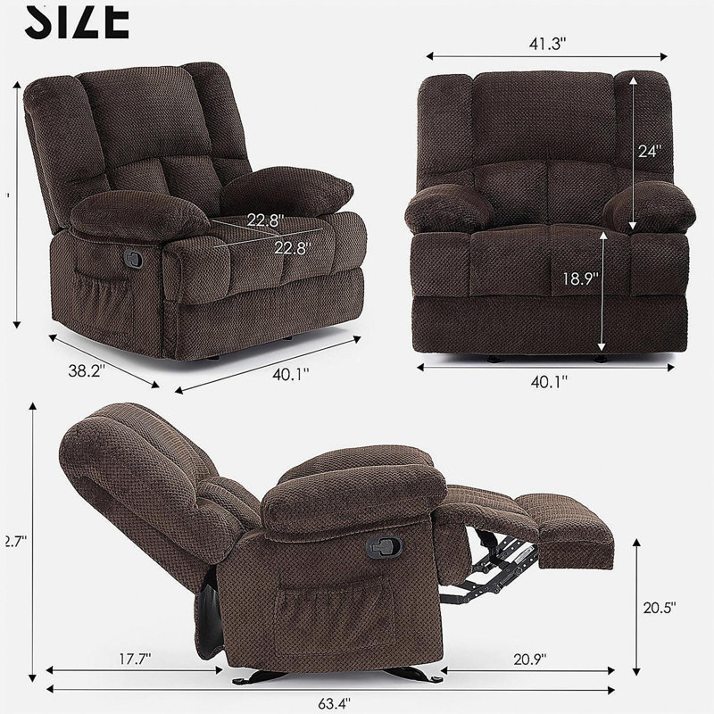 Fauteuil inclinable à bascule surdimensionné pour adultes de salon, Chocolat