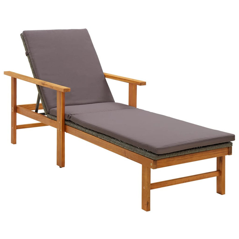 78.7" Long Acacia Single chaise with Cushions, Dark Gray