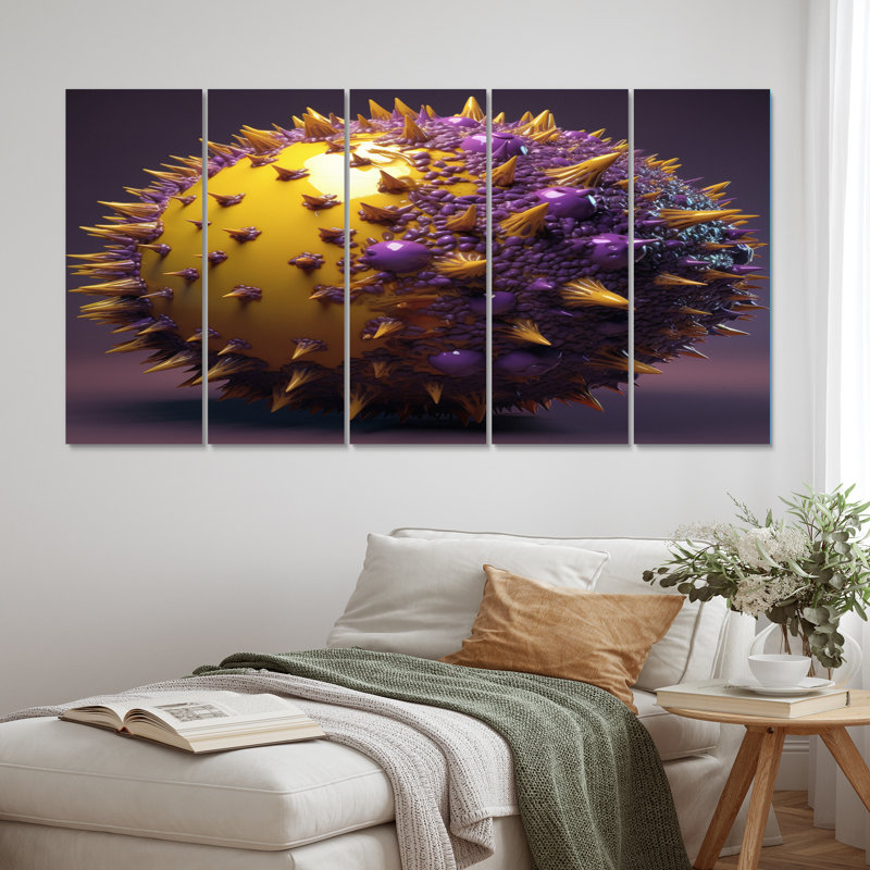 3D Spike Sphere - impression sur toile à spirales abstraites - 5 panneaux égaux