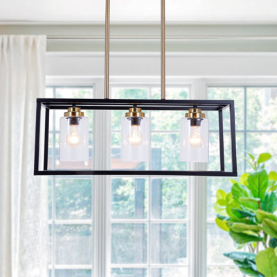 Lustre rectangulaire pour îlot de cuisine 3 lumières 26 "à intensité variable