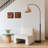 Lark 75" Modern Boho LED Arc Floor Lamp in Black with Hanging Rattan Shade-110743081