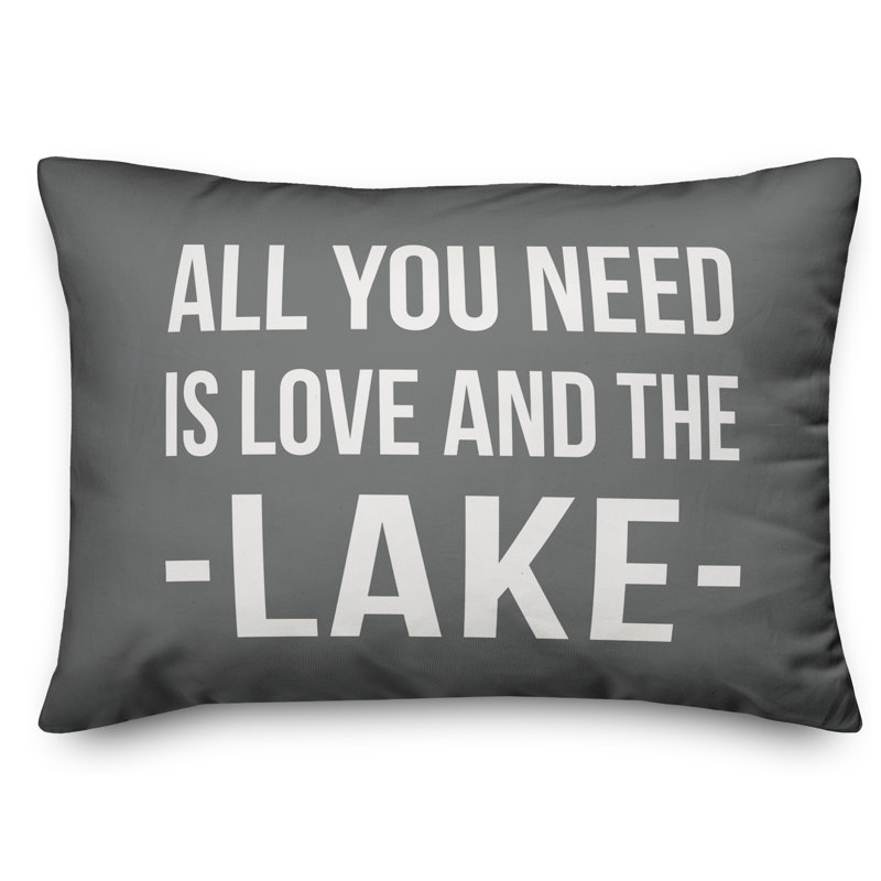 Textual Outdoor Throw Pillow, Dark Gray/White