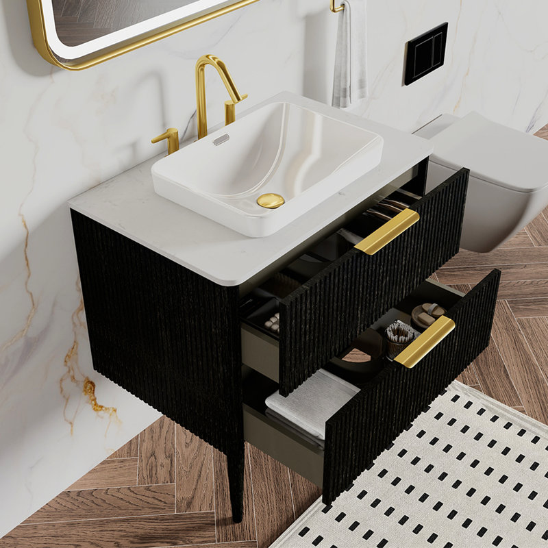 Meuble-lavabo sur pied SANS lavabo, armoire de salle de bain autoportante, Noir