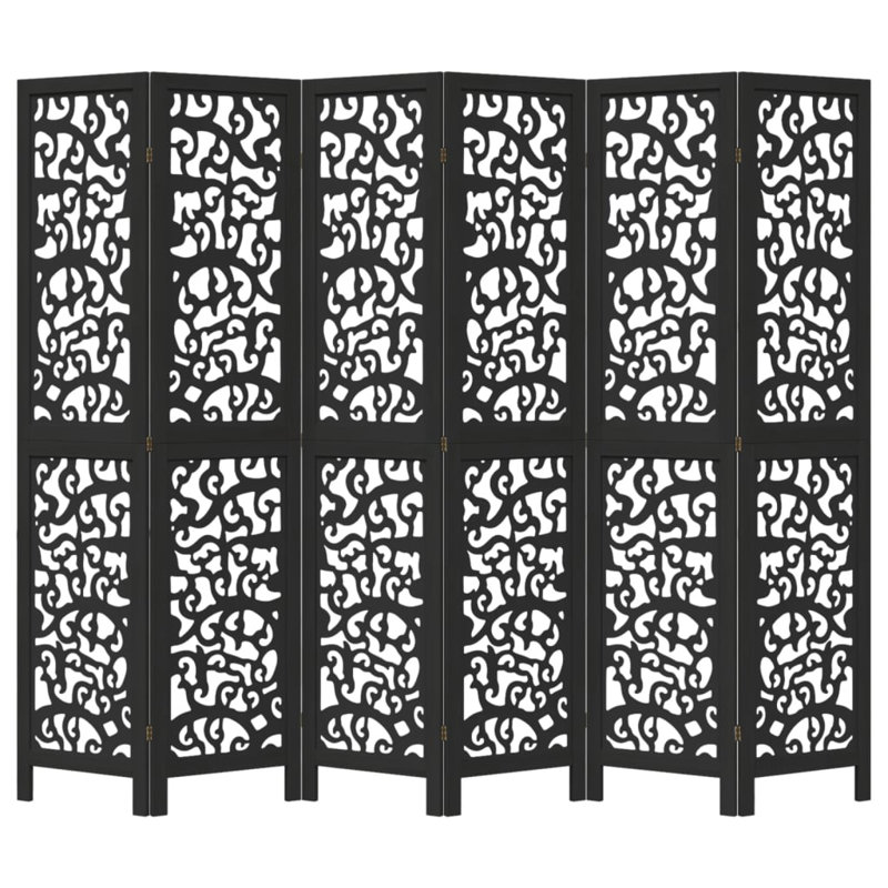 Folding Room Divider, 180cm H x 215cm W x 1.6cm D, 6, Black