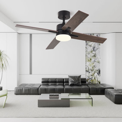 Ventilateurs de plafond à tige verticale de 44 pouces avec lumières et télécommande, ventilateurs de plafond intelligents à 4 pales à DEL blanches pour l'intérieur et l'extérieur pour la chambre à coucher, le salon et les patios