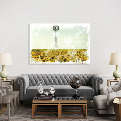 Windmill Sunflowers 1 Piece Wrapped Canvas Wall Art