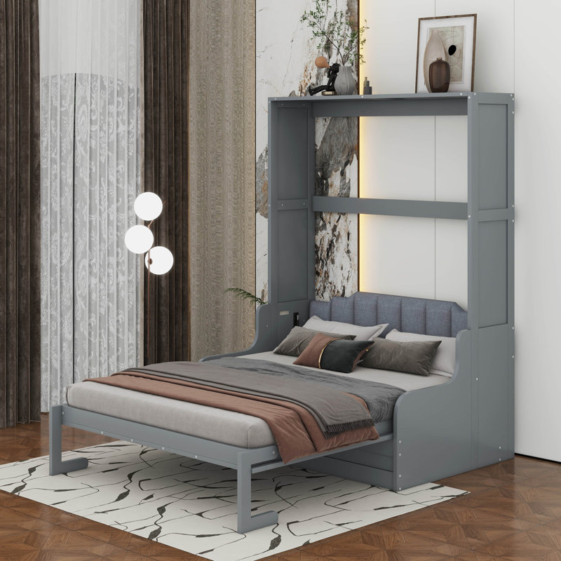 Grand lit escamotable avec coussin, Gris