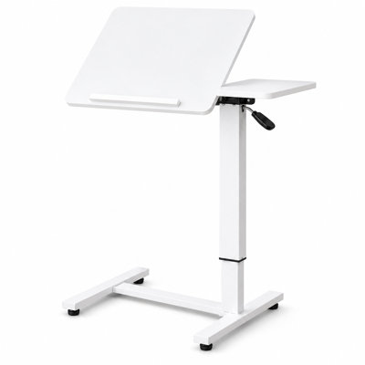 Bureau de chevet au-dessus du lit, support mobile pour ordinateur portable, table de lit inclinable avec roulettes, table de chevet à plateau réglable en hauteur pour canapé de lit pour ordinateur portable, blanc