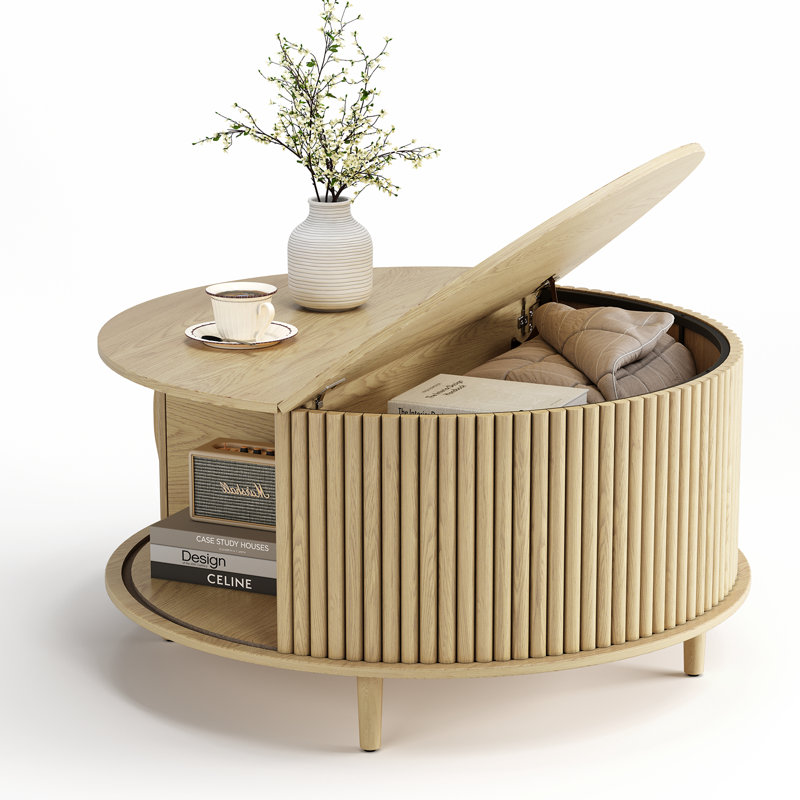Table basse avec rangement Mid-Century, Chêne